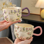 Cute Porcelain Mug Rabbit Flowers Purple