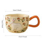 Cute Porcelain Mug Rabbit Flowers Orange