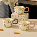 Cute Porcelain Mug Rabbit Flowers Orange