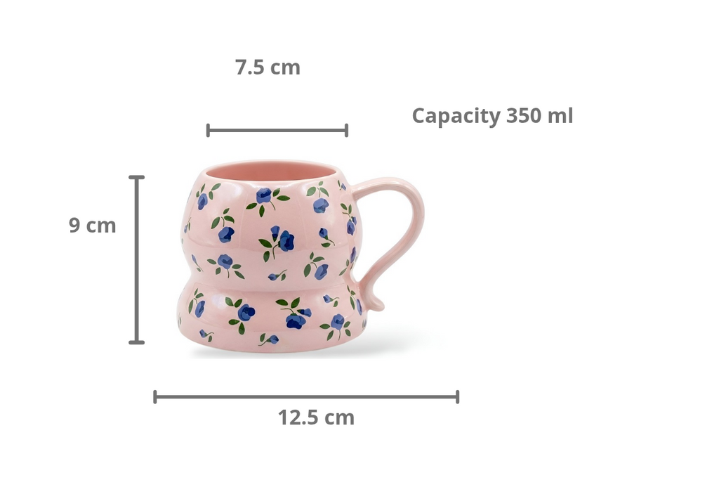 Cute Porcelain Mug Blue Floral Pink