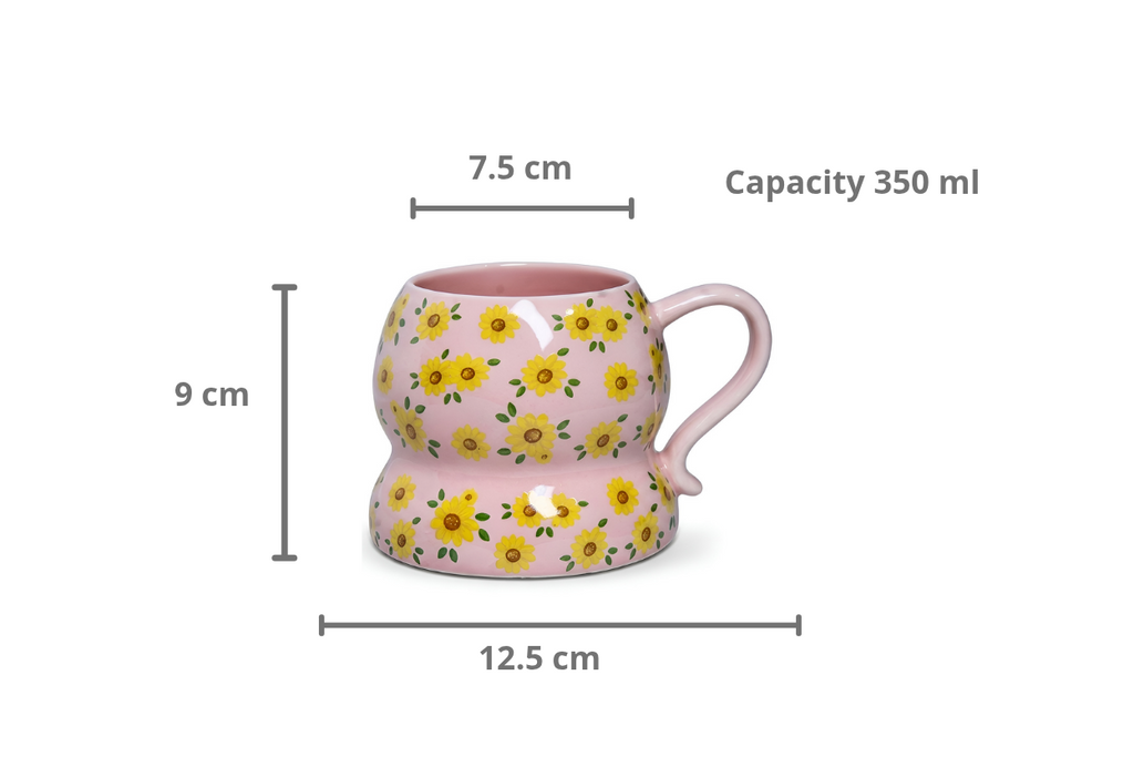 Cute Porcelain Mug Yellow Sunflower Pink