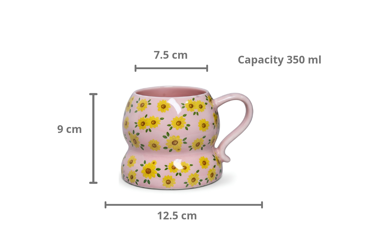 Cute Porcelain Mug Yellow Sunflower Pink