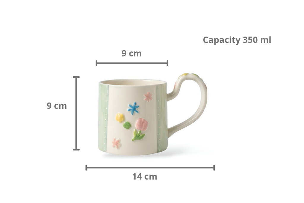 Cute Porcelain Mug 3D Flowers Green