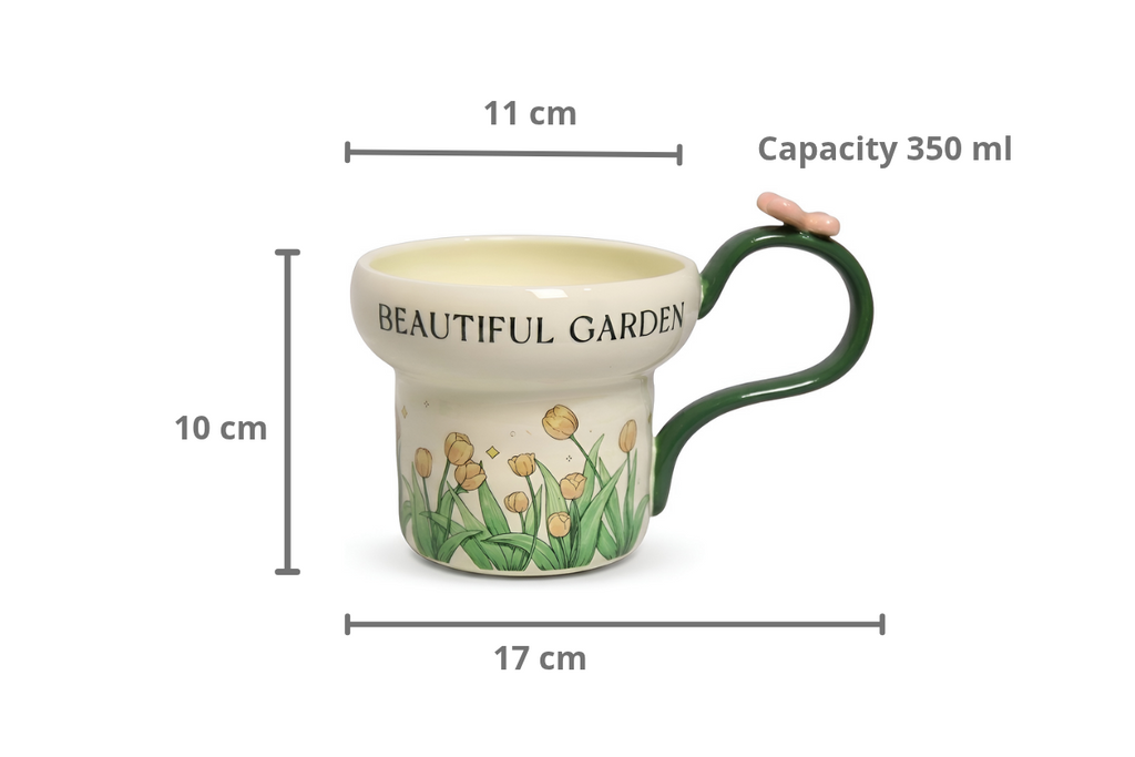 Cute Porcelain Mug Tulip Green Butterfly