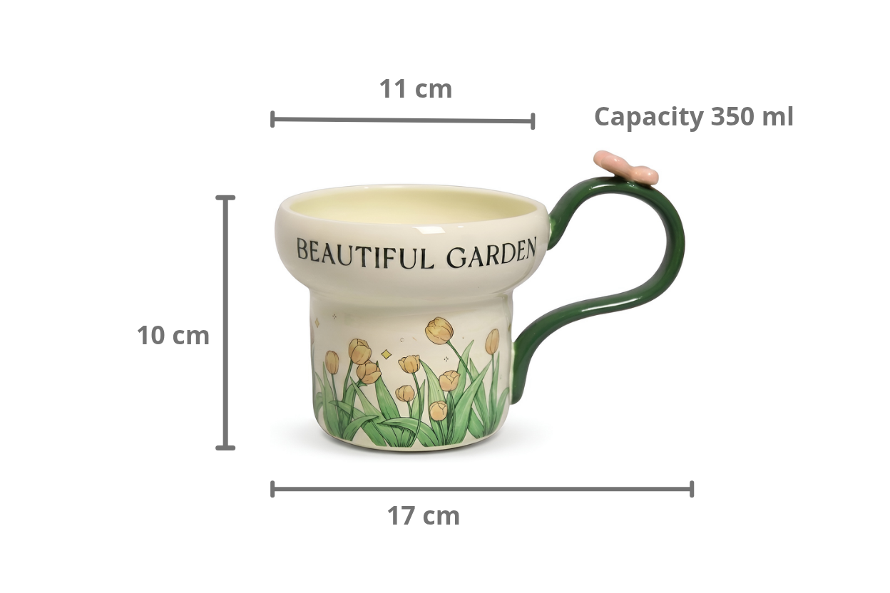 Cute Porcelain Mug Tulip Green Butterfly