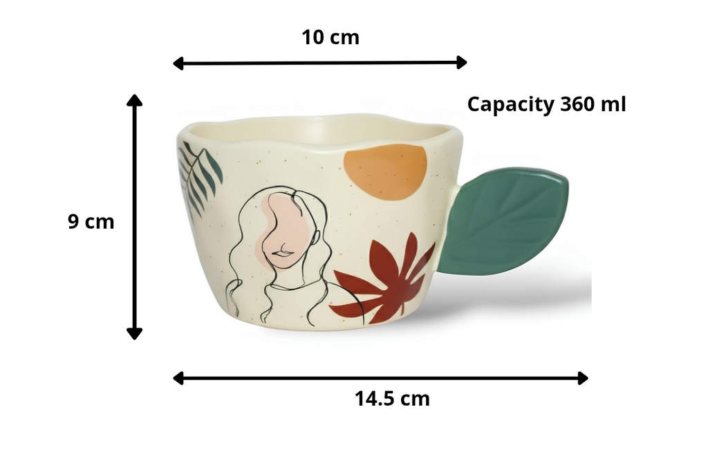 مج بورسيلين بتصميم Line Art امرأة - فانيلا كريم