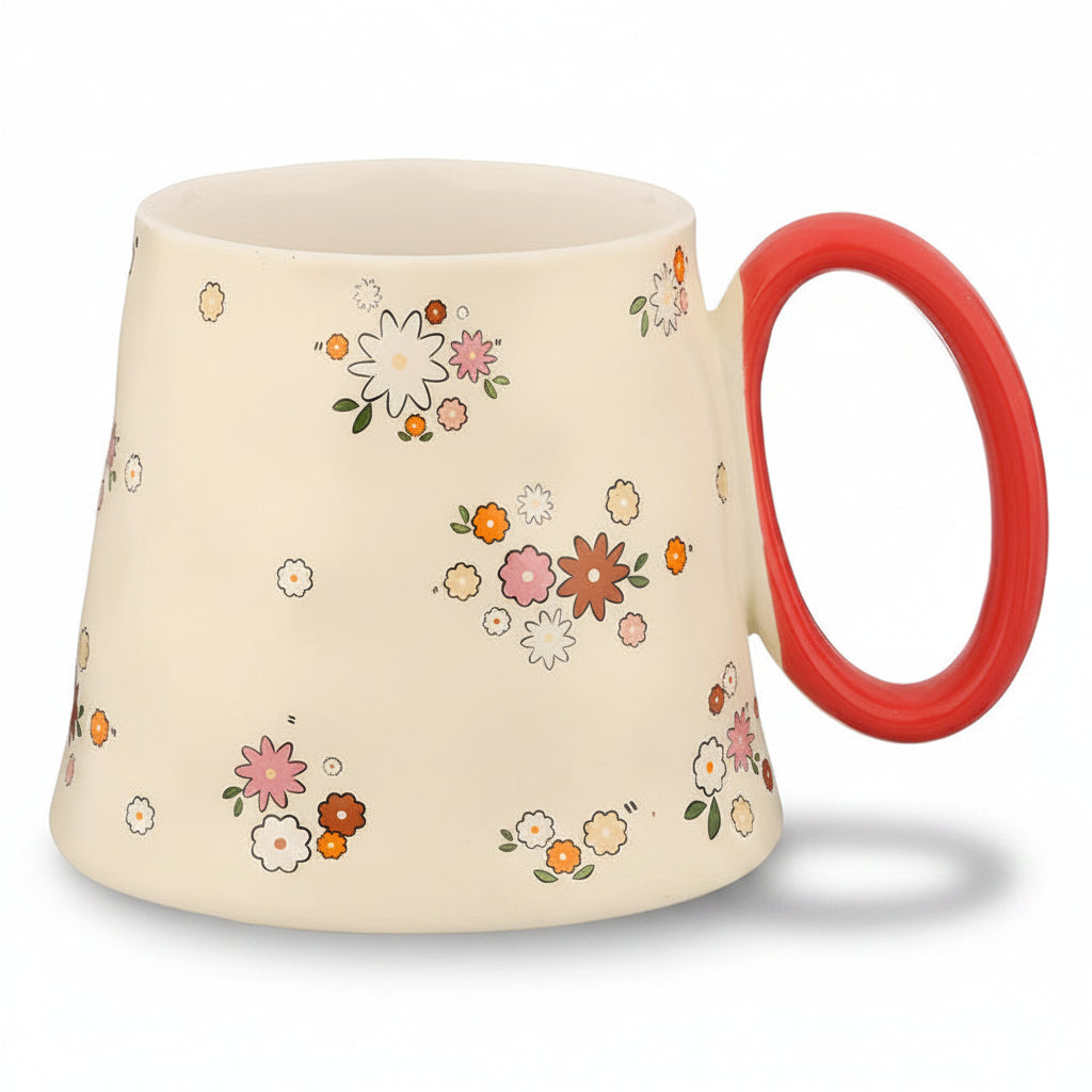 Floral Ditsy Porcelain Mug – Red Handle