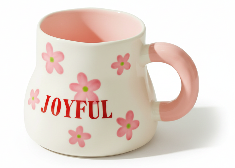 Porcelain Mug – Joyful Pink Floral with Gift Box | ماج بورسيلين – وردي زهري جويفول مع علبة هدية