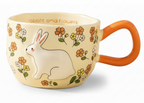 Cute Porcelain Mug Rabbit Flowers Orange