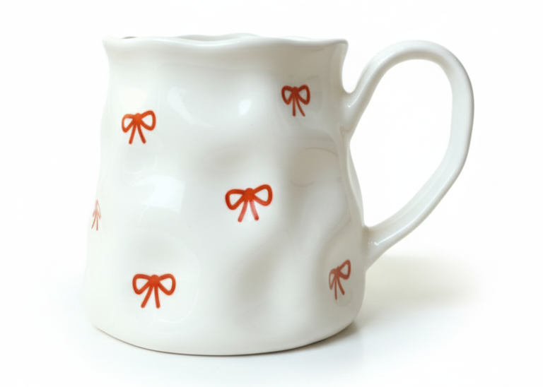 Porcelain Mug – Lovely Cat with Flowers and Heart | ماج بورسيلين – قطة لطيفة مع زهور وقلب