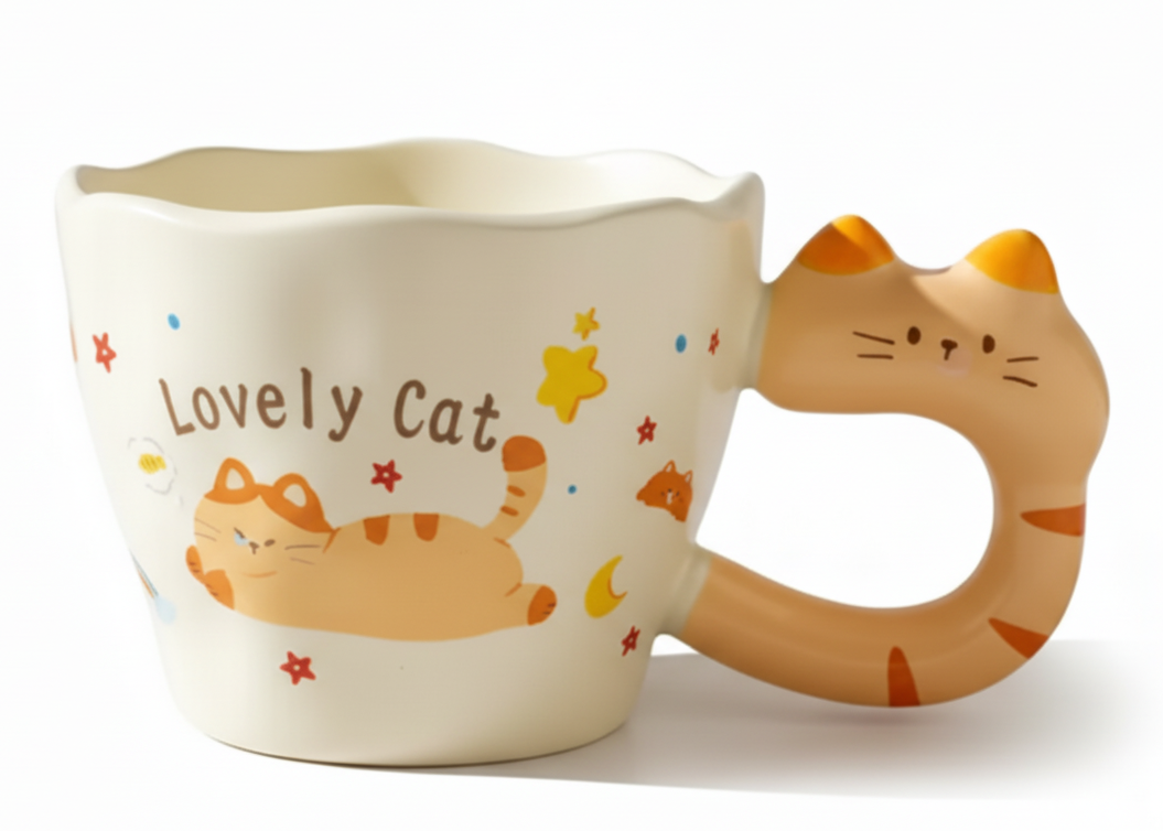 Porcelain Mug – Lovely Cat Relaxing with Stars | ماج بورسيلين – قطة لطيفة تسترخي مع نجوم