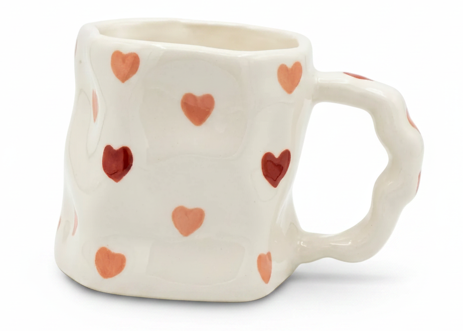 Cute Porcelain Mug Pink Red Hearts