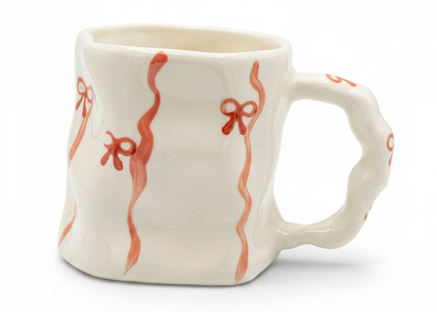 Cute Porcelain Mug Bows Coral Ribbons
