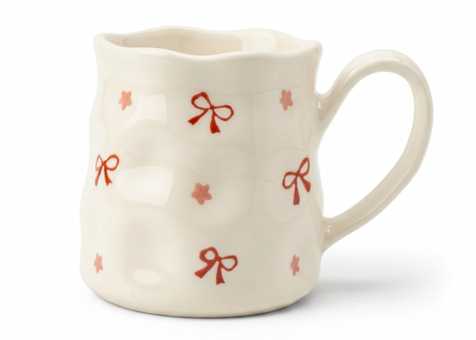 Cute Porcelain Mug Bows Stars Pink