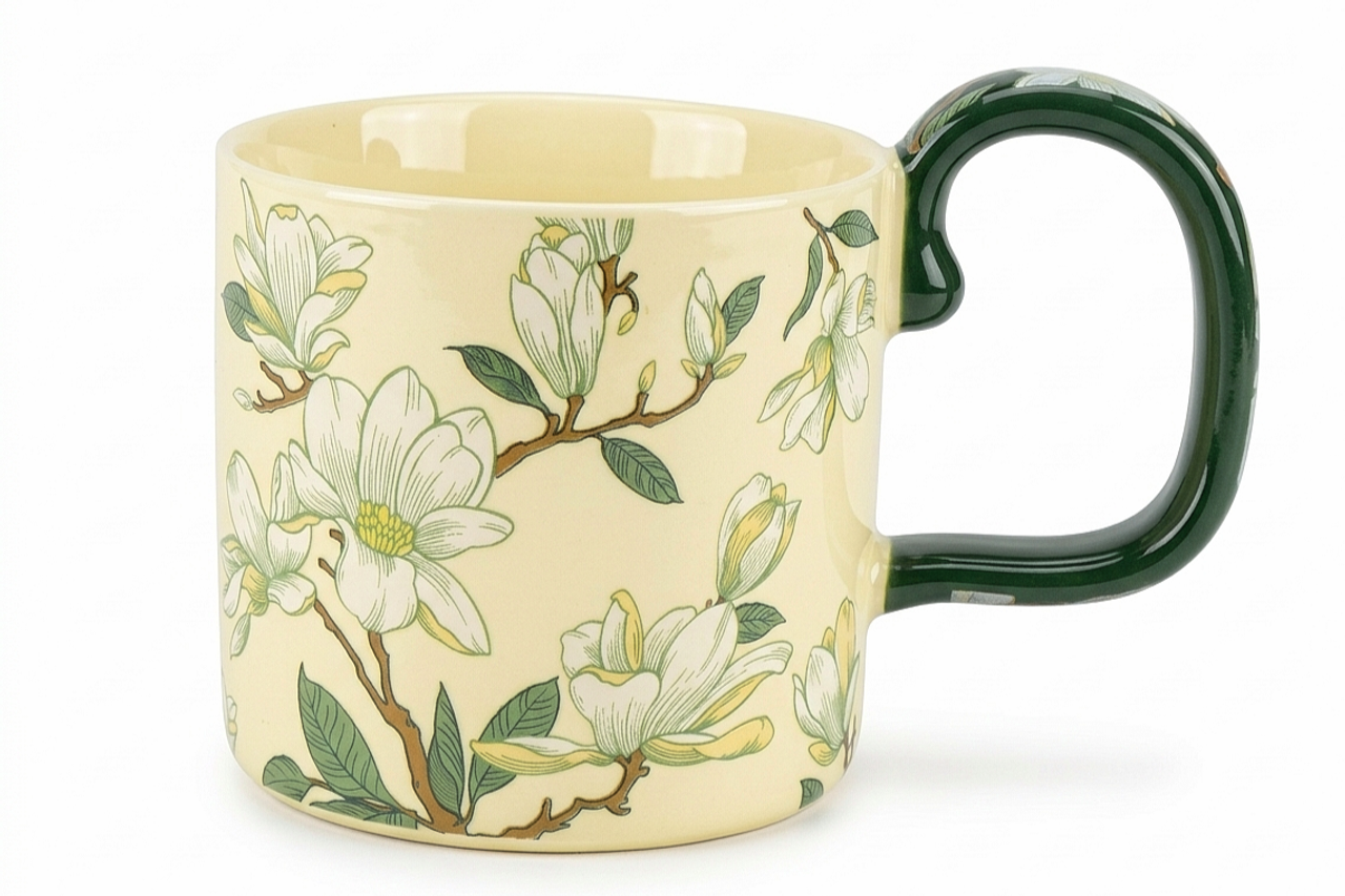 Cute Porcelain Mug Magnolia Floral Cream