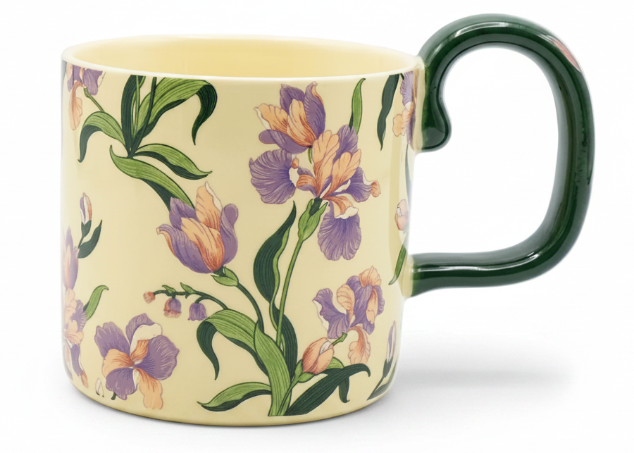 Cute Porcelain Mug Iris Floral Cream