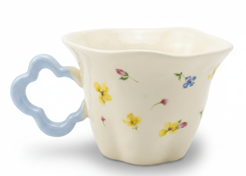 Cute Porcelain Mug Wildflowers Cream Blue