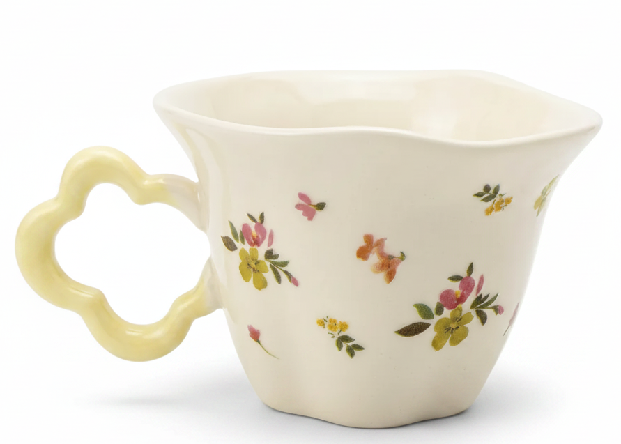 Cute Porcelain Mug Wildflowers Cream Yellow
