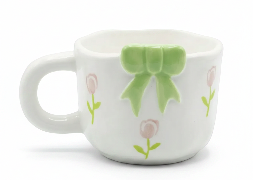 Cute Porcelain Mug 3D Green Bow