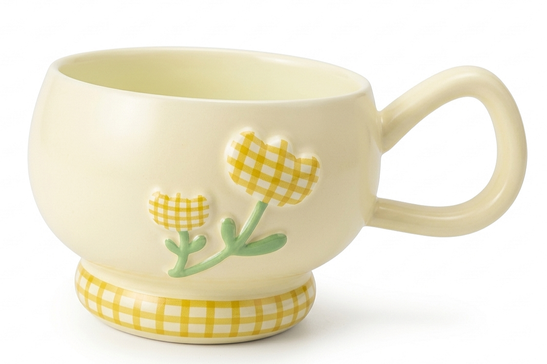 Cute Porcelain Mug Gingham Tulip Yellow