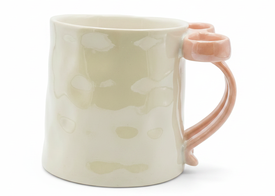 Cute Porcelain Mug Bow Handle Pink