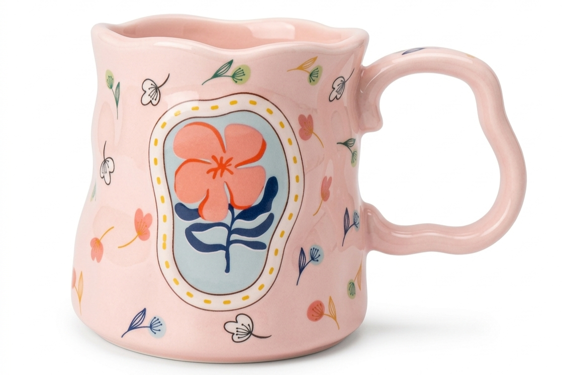 Cute Porcelain Mug Handmade Floral Pink