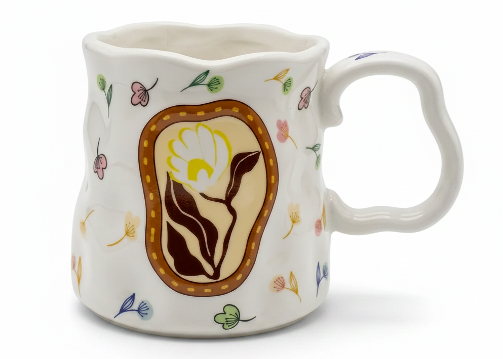 Cute Porcelain Mug Handmade Daisy Cream