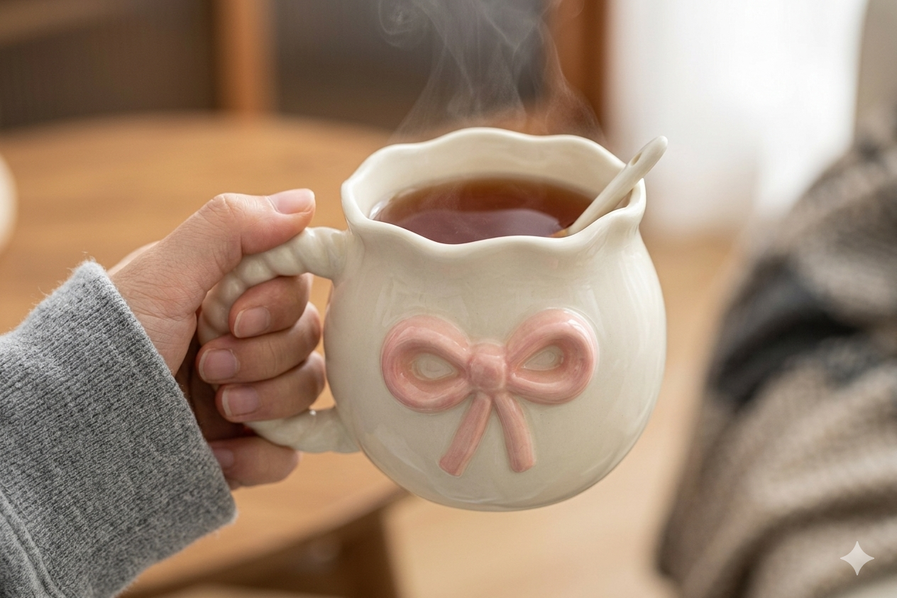 Cute Porcelain Mug 3D Pink Bow Rope