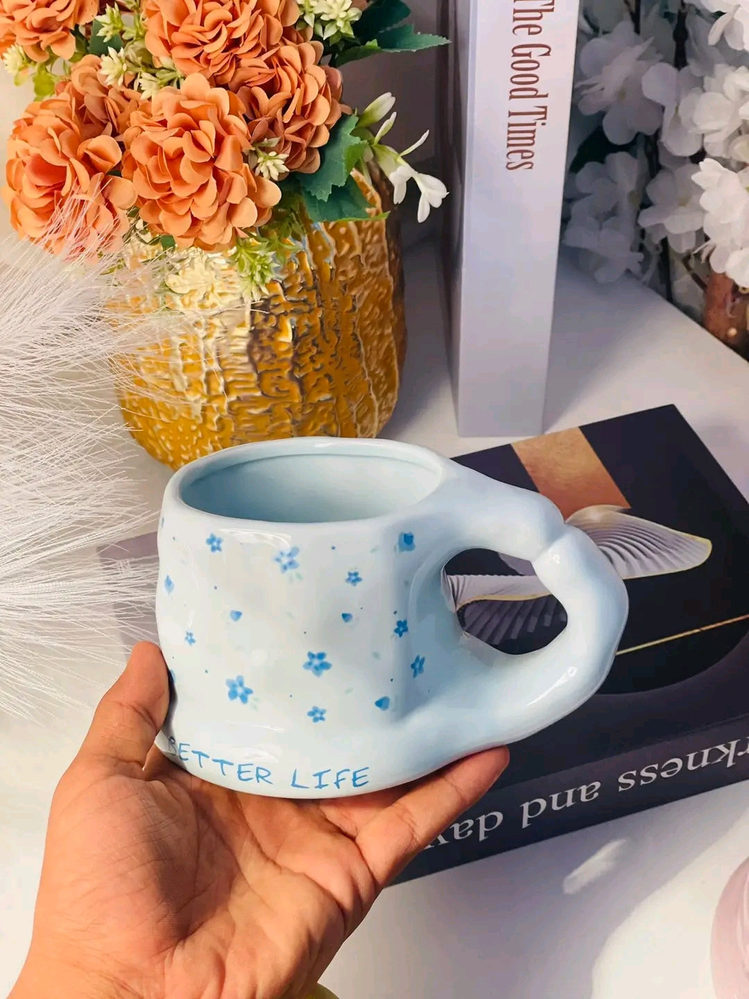 Cute Porcelain Mug Blue Forget-Me-Not