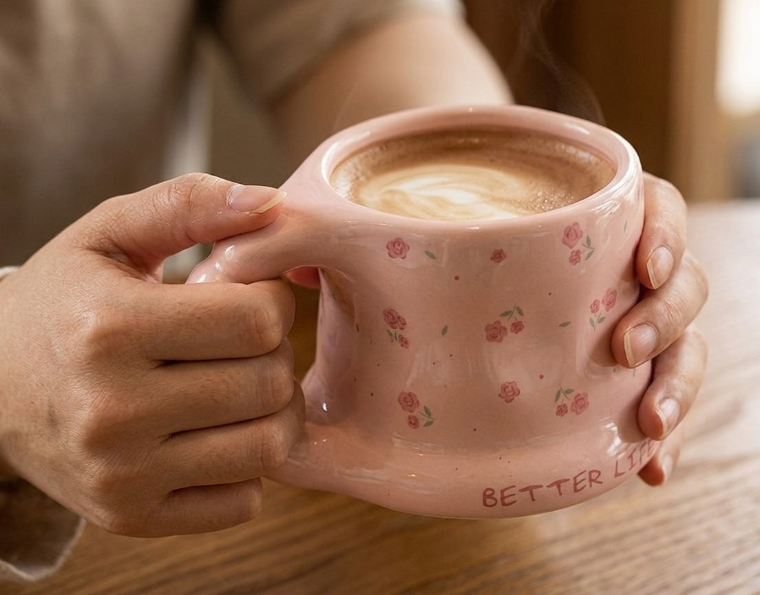 Cute Porcelain Mug Pink Rose Bear
