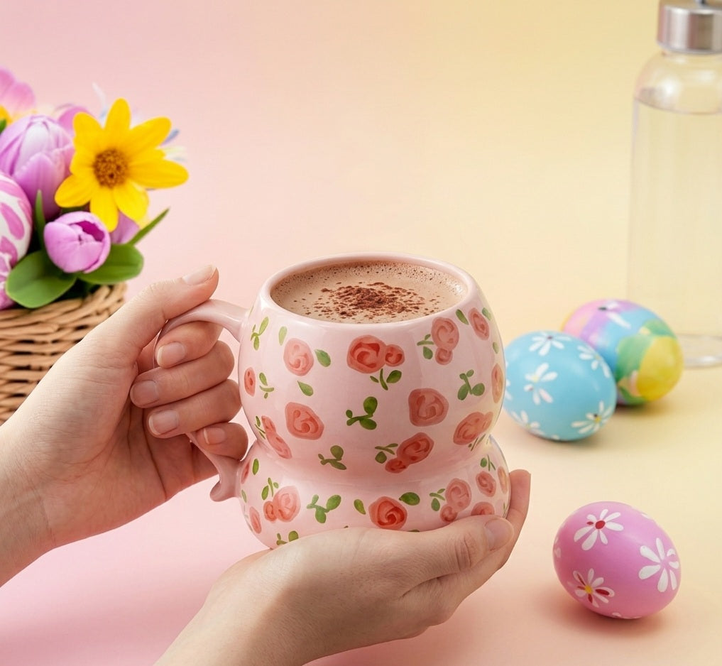 Cute Porcelain Mug Rose Scatter Pink