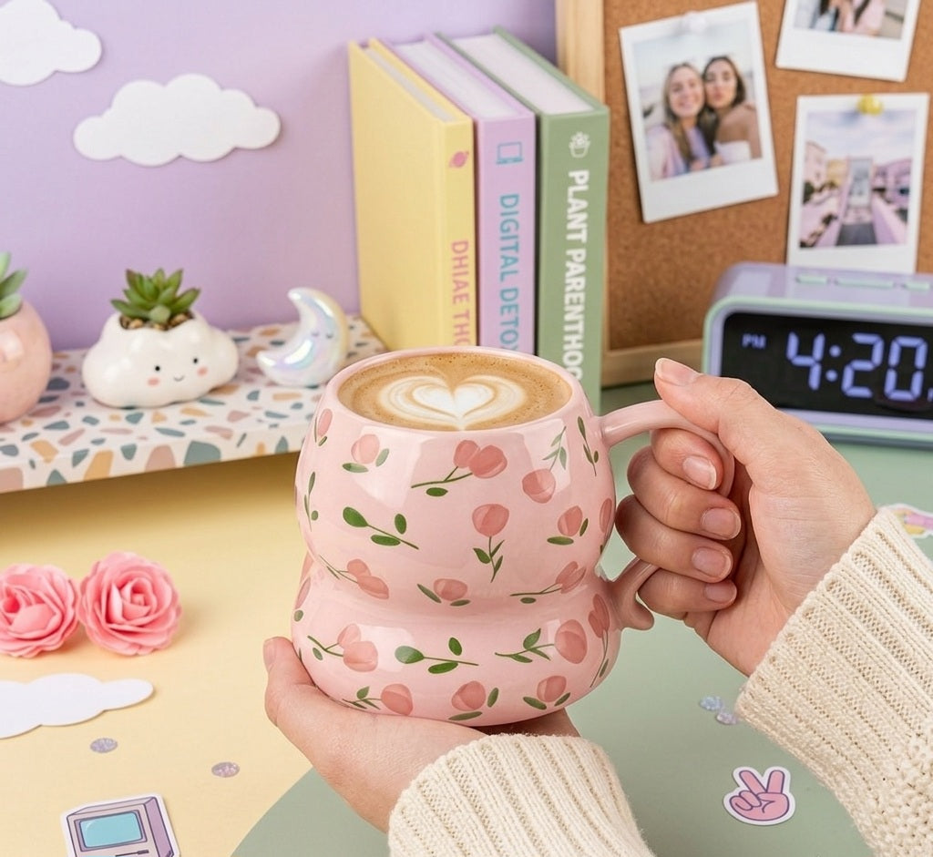 Cute Porcelain Mug Tulip Scatter Pink