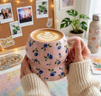 Cute Porcelain Mug Blue Floral Pink