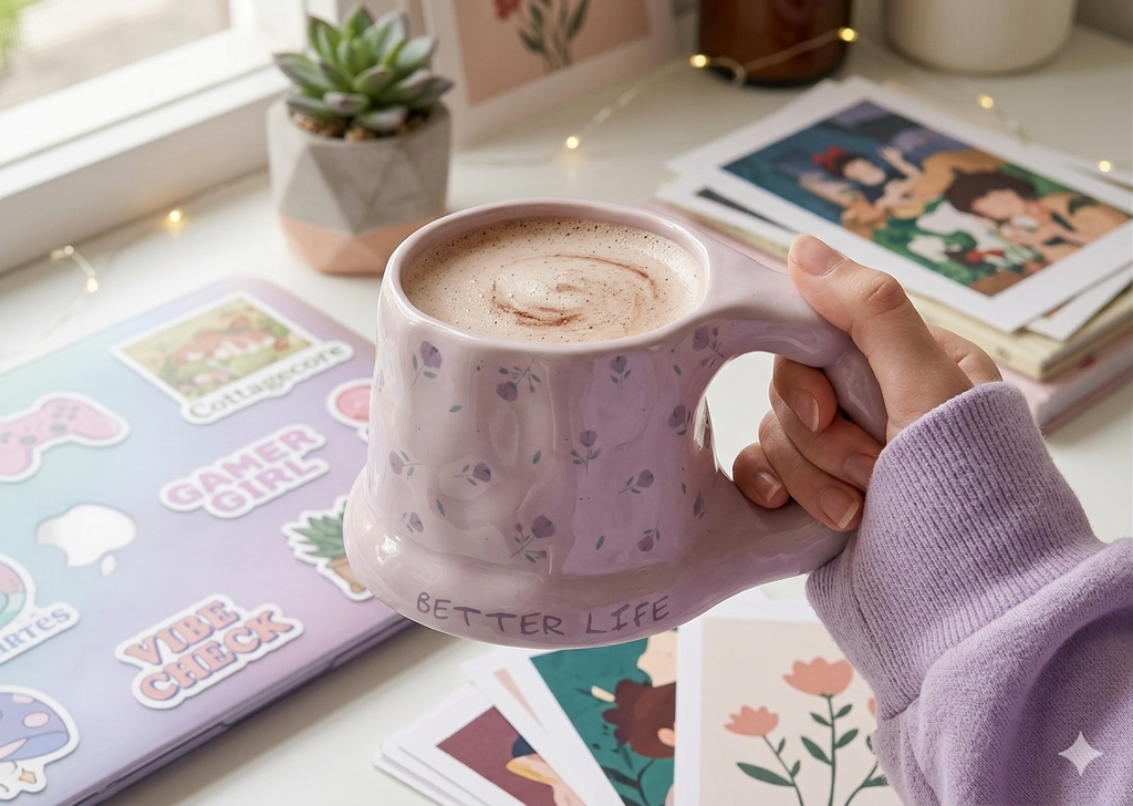 Cute Porcelain Mug Lilac Purple Flower