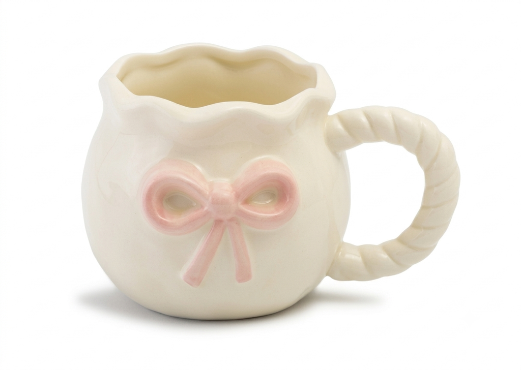 Cute Porcelain Mug 3D Pink Bow Rope