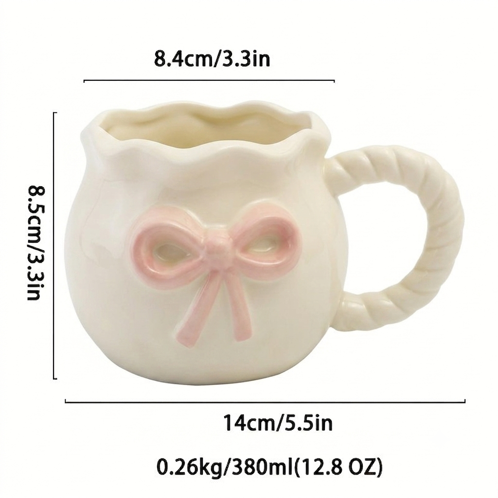 Cute Porcelain Mug 3D Pink Bow Rope