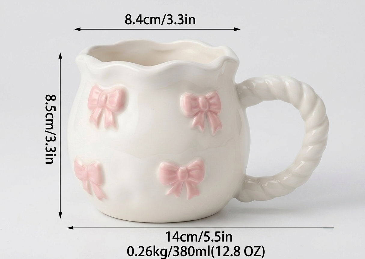 Elegant Cream Scalloped Porcelain Mug & Saucer Set