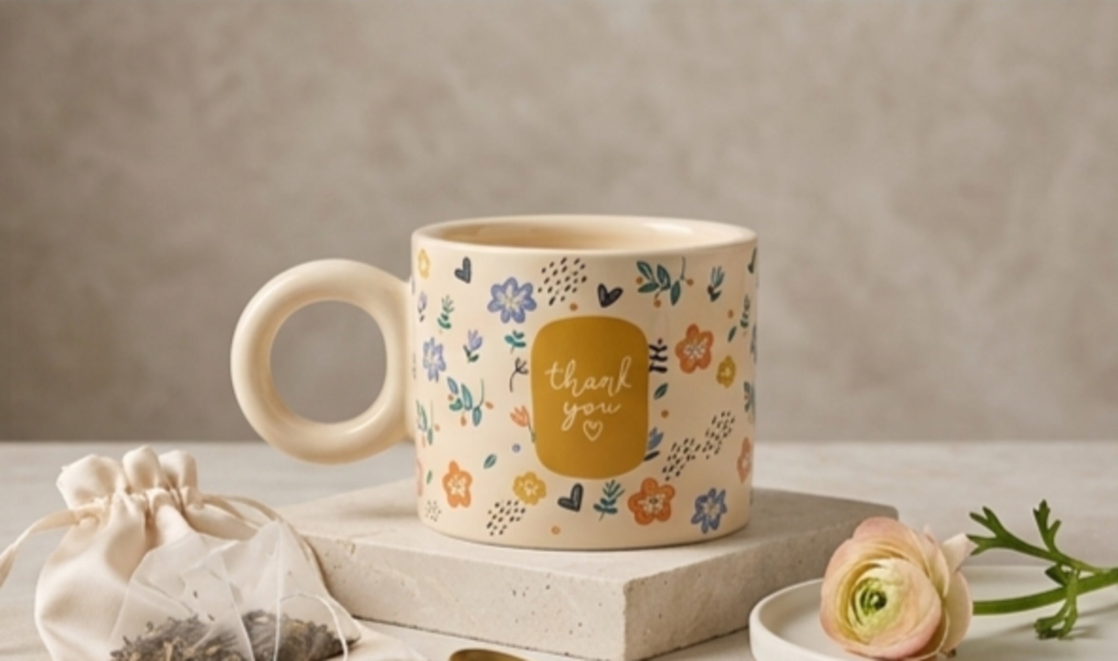 Cute Porcelain Mug Thank You Floral