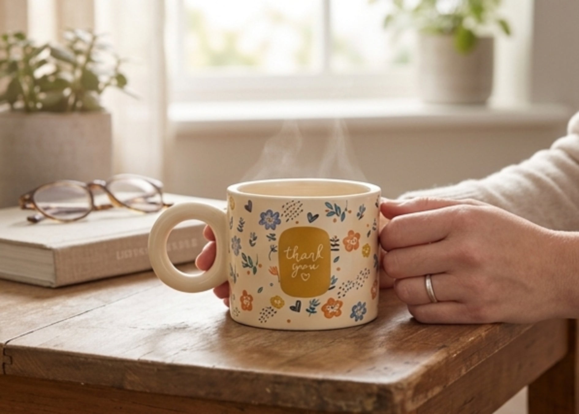 Cute Porcelain Mug Thank You Floral
