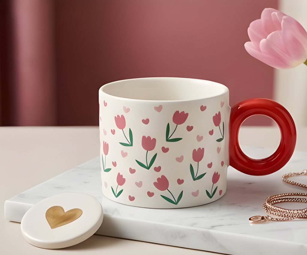 Cute Porcelain Mug Tulip Hearts Red