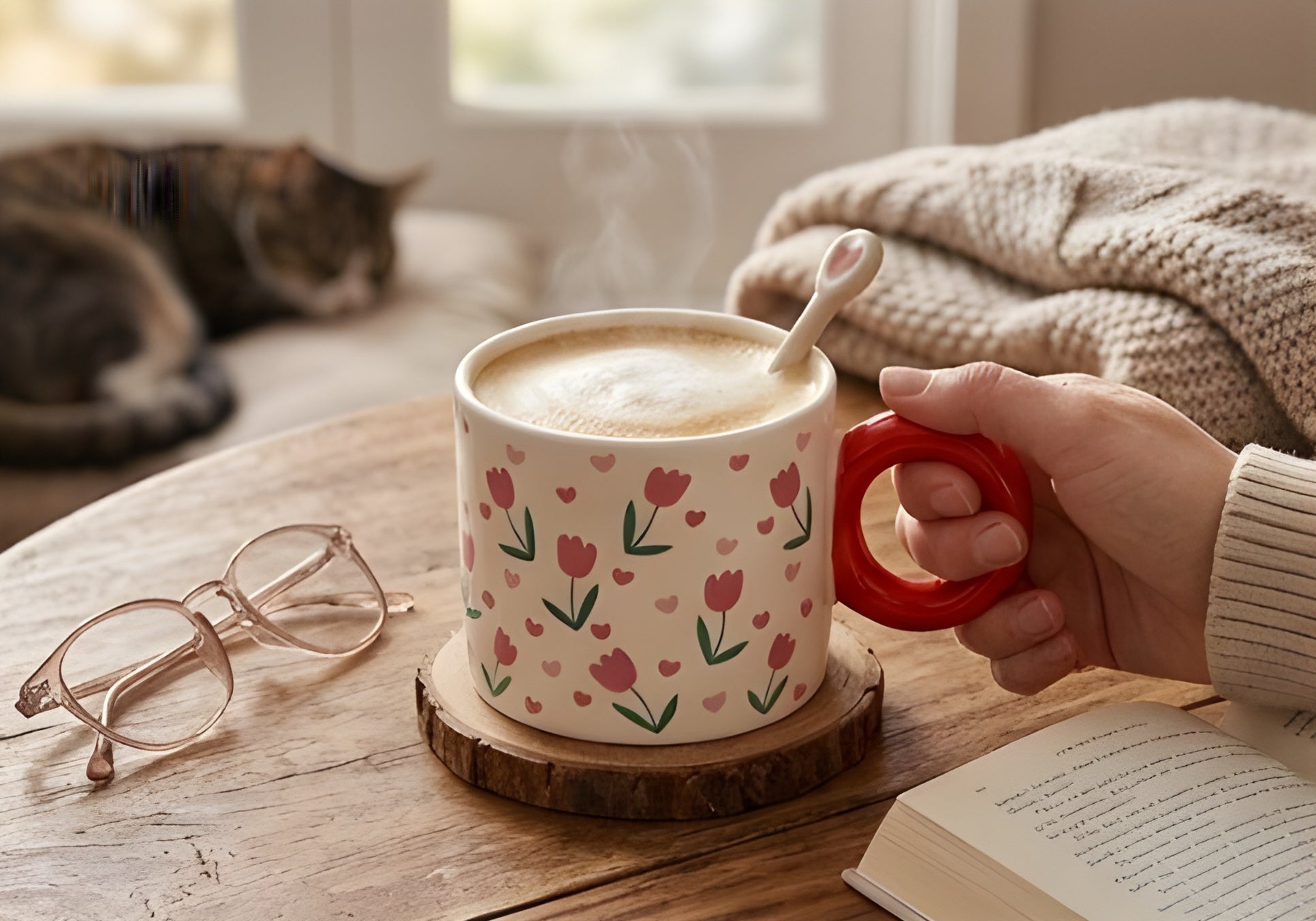 Cute Porcelain Mug Tulip Hearts Red