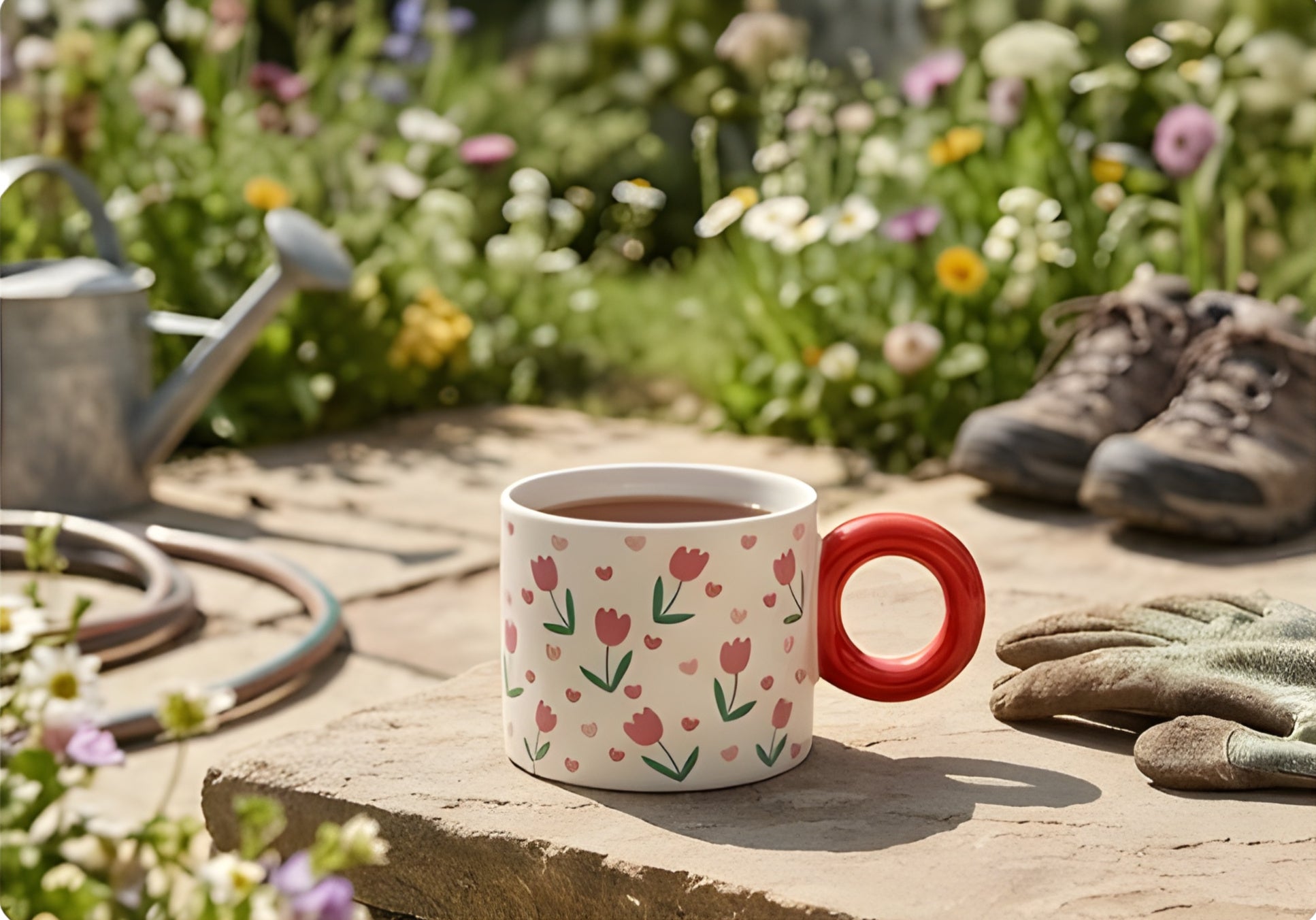 Cute Porcelain Mug Tulip Hearts Red