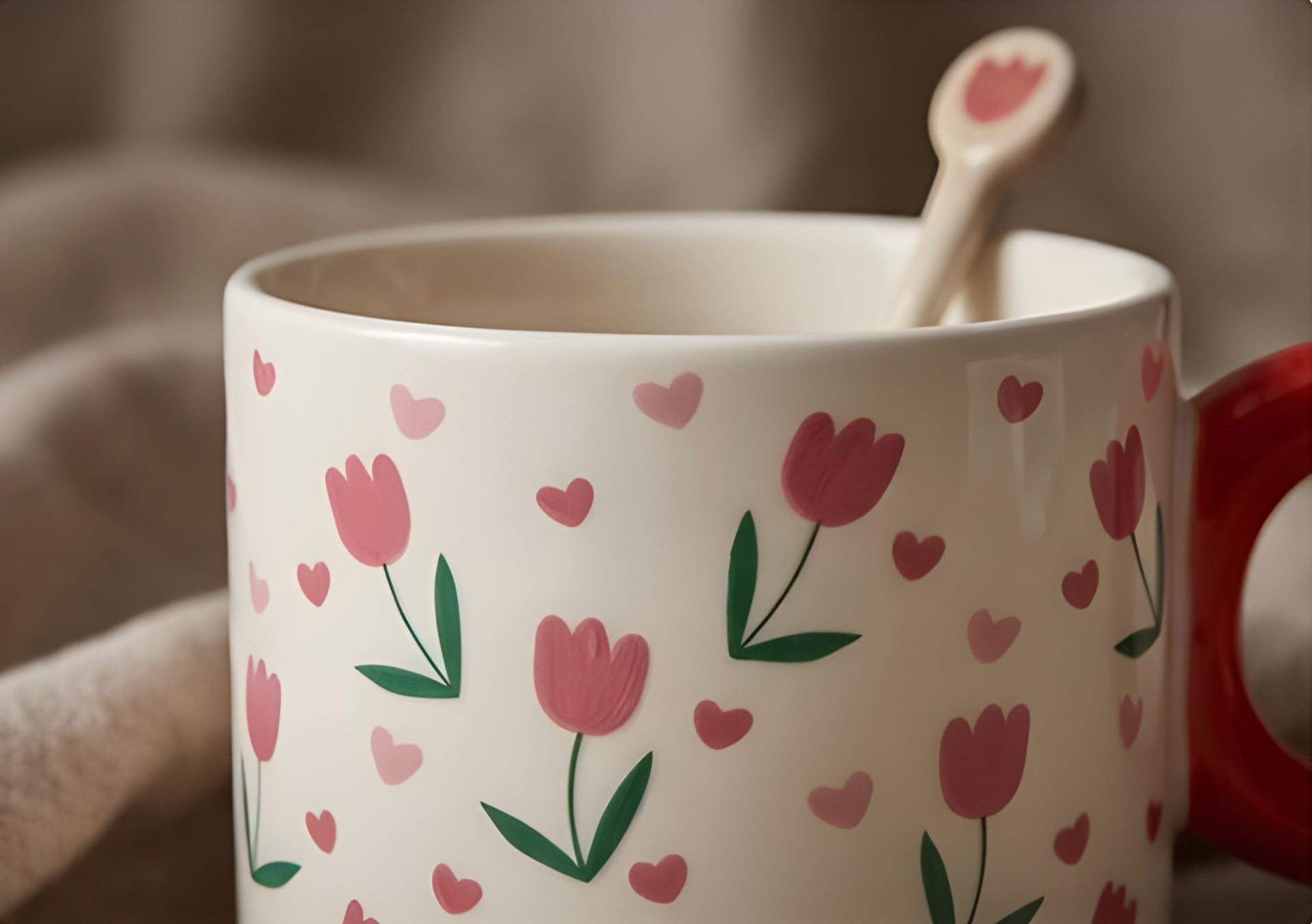 Cute Porcelain Mug Tulip Hearts Red