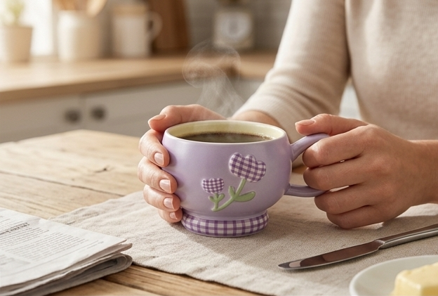 Cute Porcelain Mug Gingham Tulip Lavender