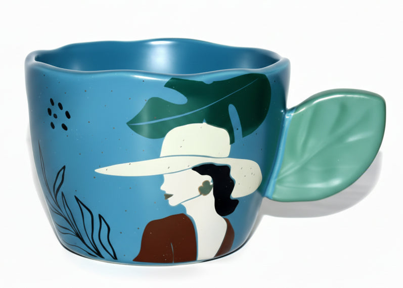 مج بورسيلين بتصميم Line Art امرأة - سكاي بلو