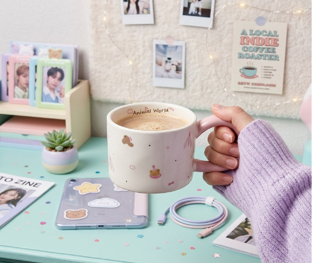 Cute Porcelain Mug Bear Bunny Pink