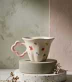 Cute Porcelain Mug Wildflowers Cream Pink