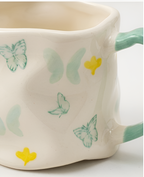 Cute Porcelain Mug Teal Butterflies Yellow