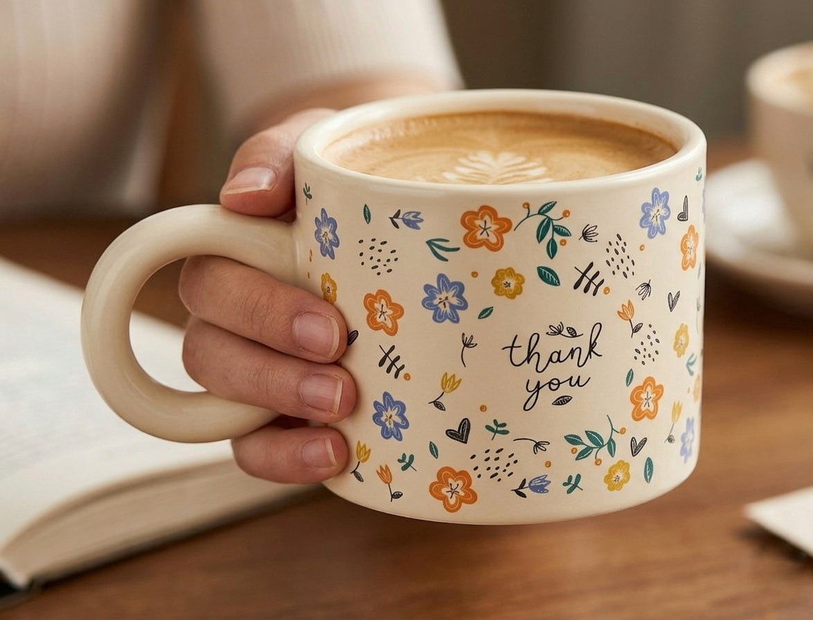Cute Porcelain Mug Thank You Cream