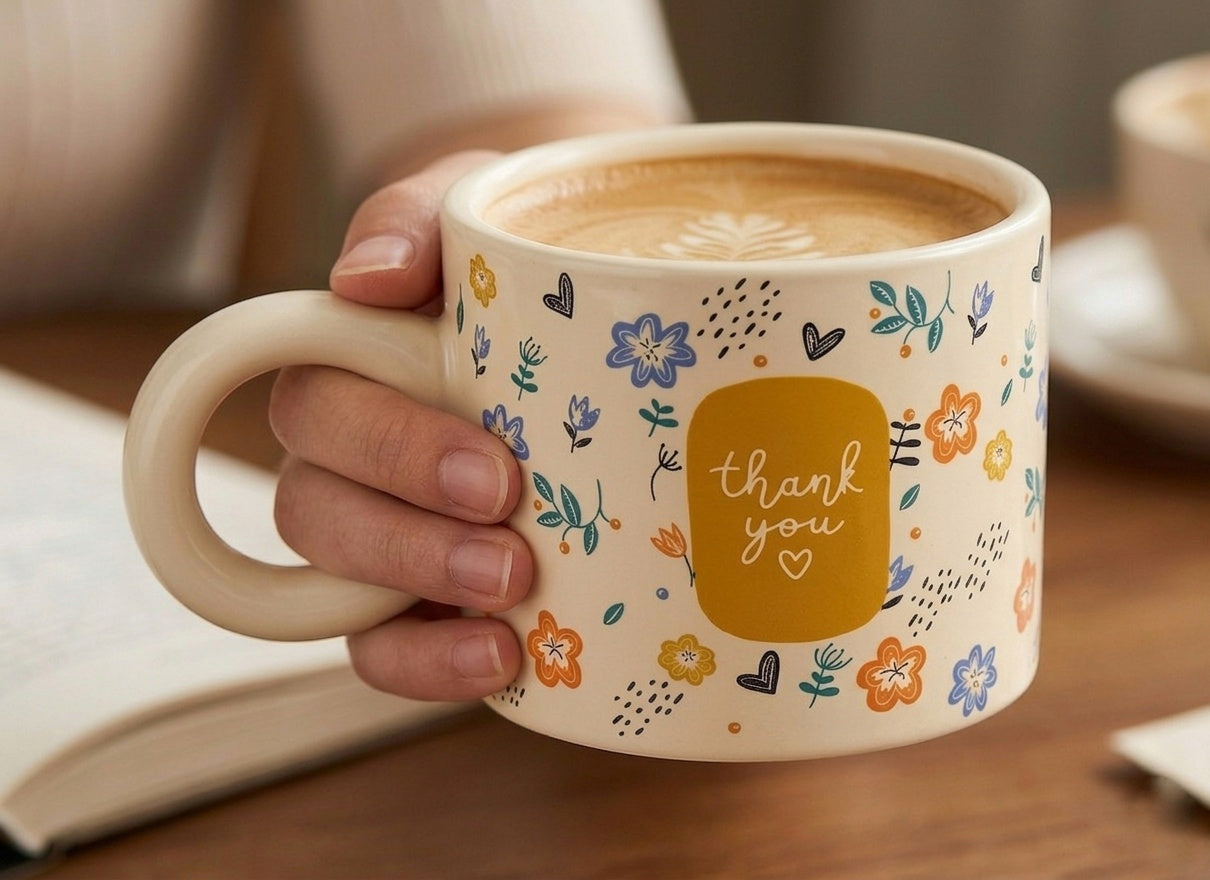 Cute Porcelain Mug Thank You Floral
